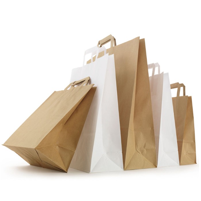 Sac kraft brun et blanc à poignées plates