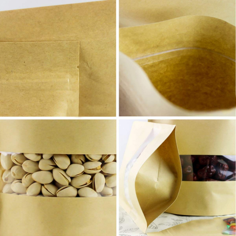 Pochette zip en Kraft avec fenêtre 18*26