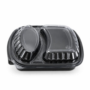 Barquette noire micro-ondable avec couvercle – 2 compartiments
