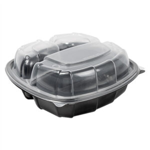 Barquette noire micro-ondable avec couvercle– 3 compartiments